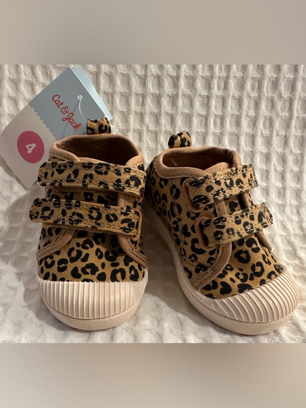 NWT Cat & Jack Parker Leopard Print Sneakers~Baby Size 4~Canvas w Velcro Straps